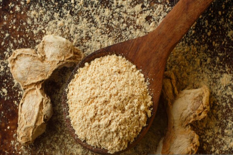 dried ginger and ground ginger, close up